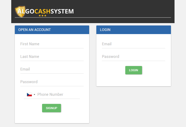Webová stránka AlgoCashSystem (Algo Cash System)